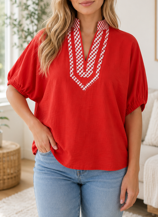 Pre-order Red V Neck Blouse
