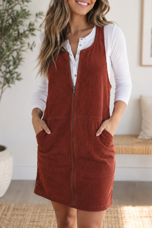 Pre-order Ribbed Corduroy Zip Dress