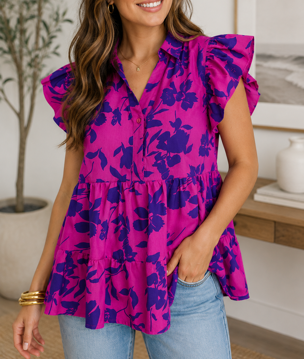Pre-order Rose Floral Flutter Blouse