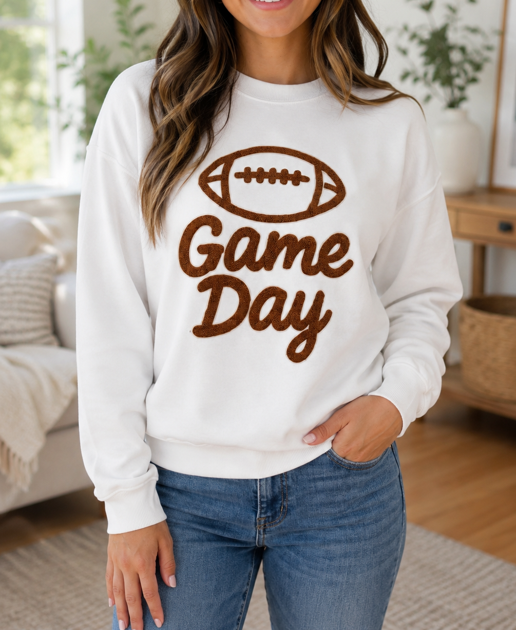 Pre-order White Embroidered Game Day Sweatshirt