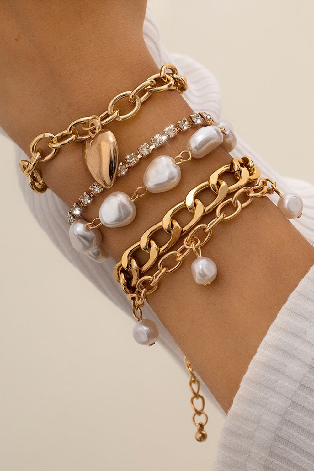 Women's 5 Piece Heart Gold Bracelet Set