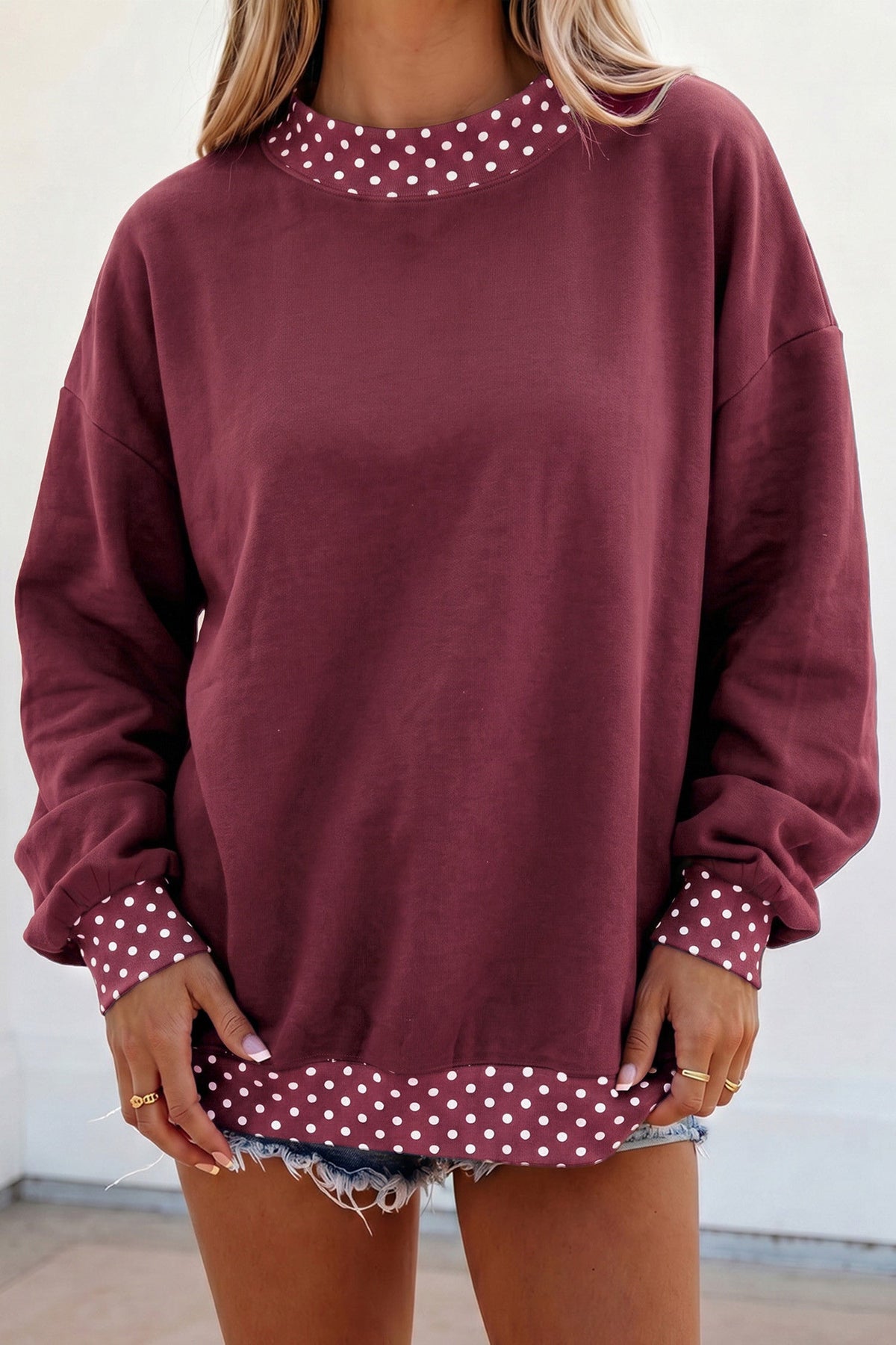 Pre-order Brown Polka Dot Trim Sweatshirt