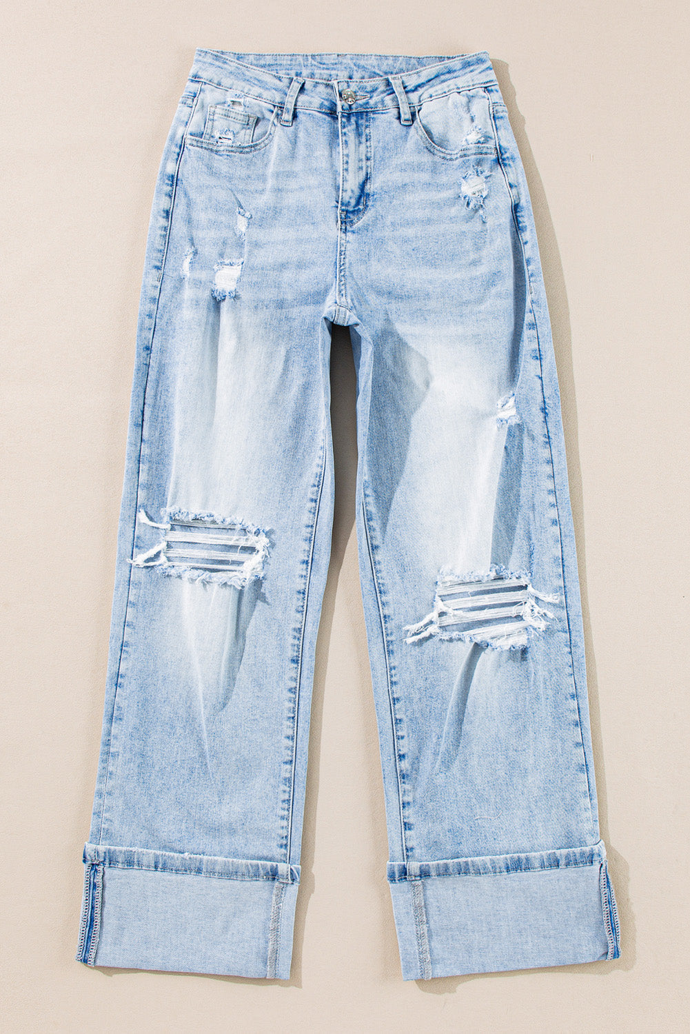 Pre-order Light-Wash Distressed Flare Jeans