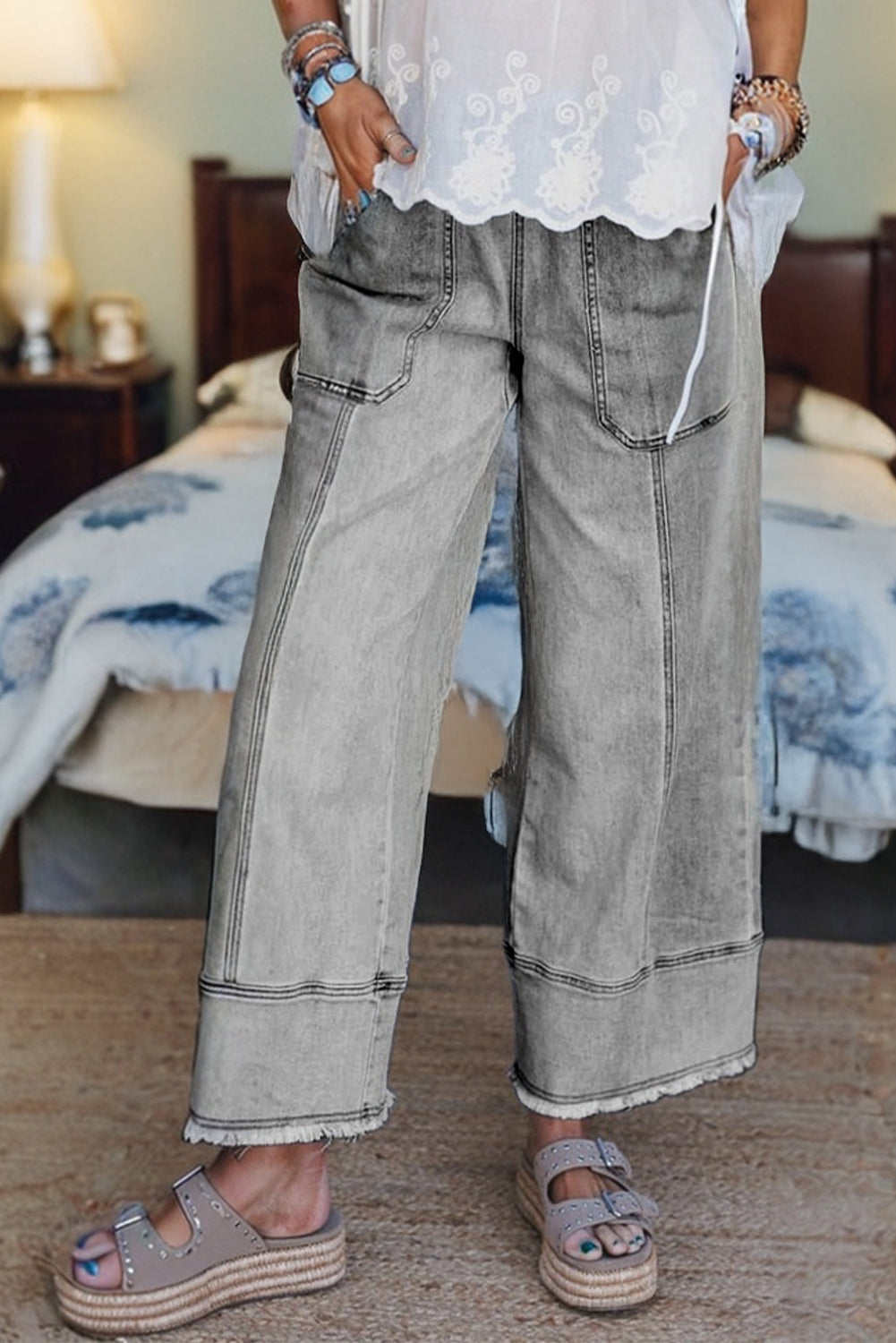 Pre-order Seam Detail Raw Hem Pants FB