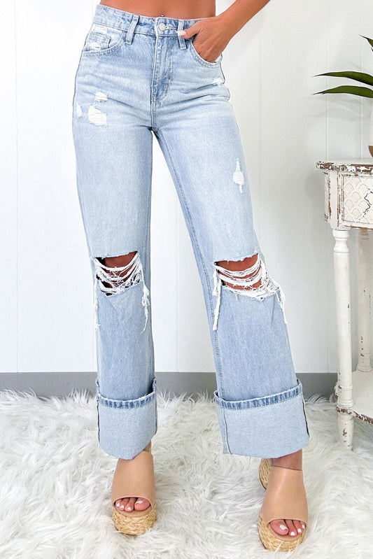 Pre-order Light-Wash Distressed Flare Jeans