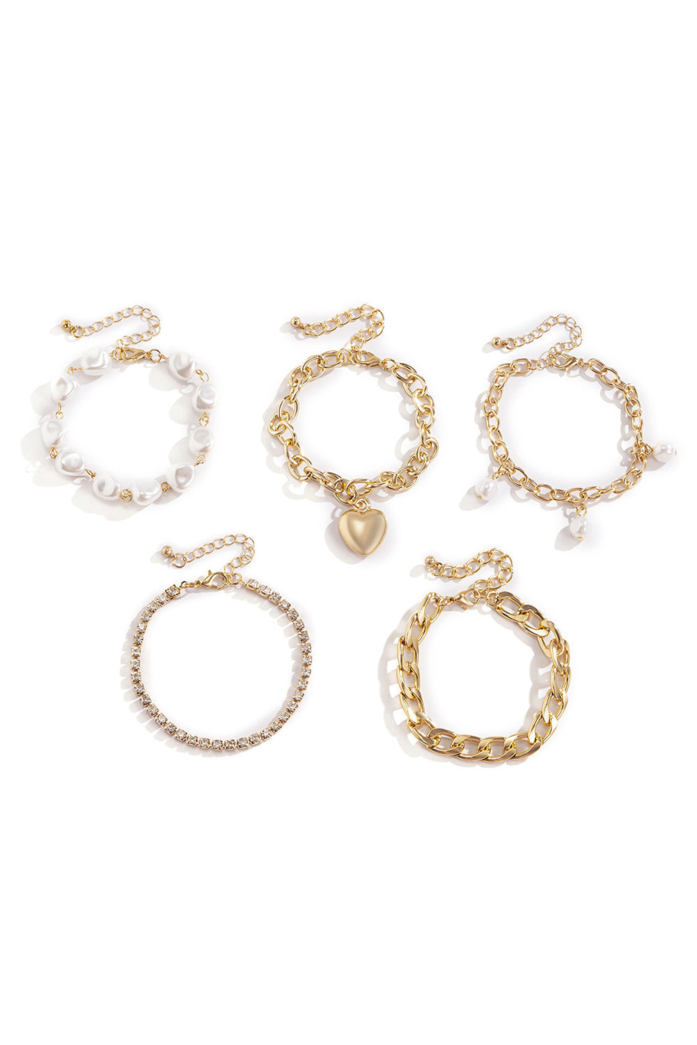 Women's 5 Piece Heart Gold Bracelet Set