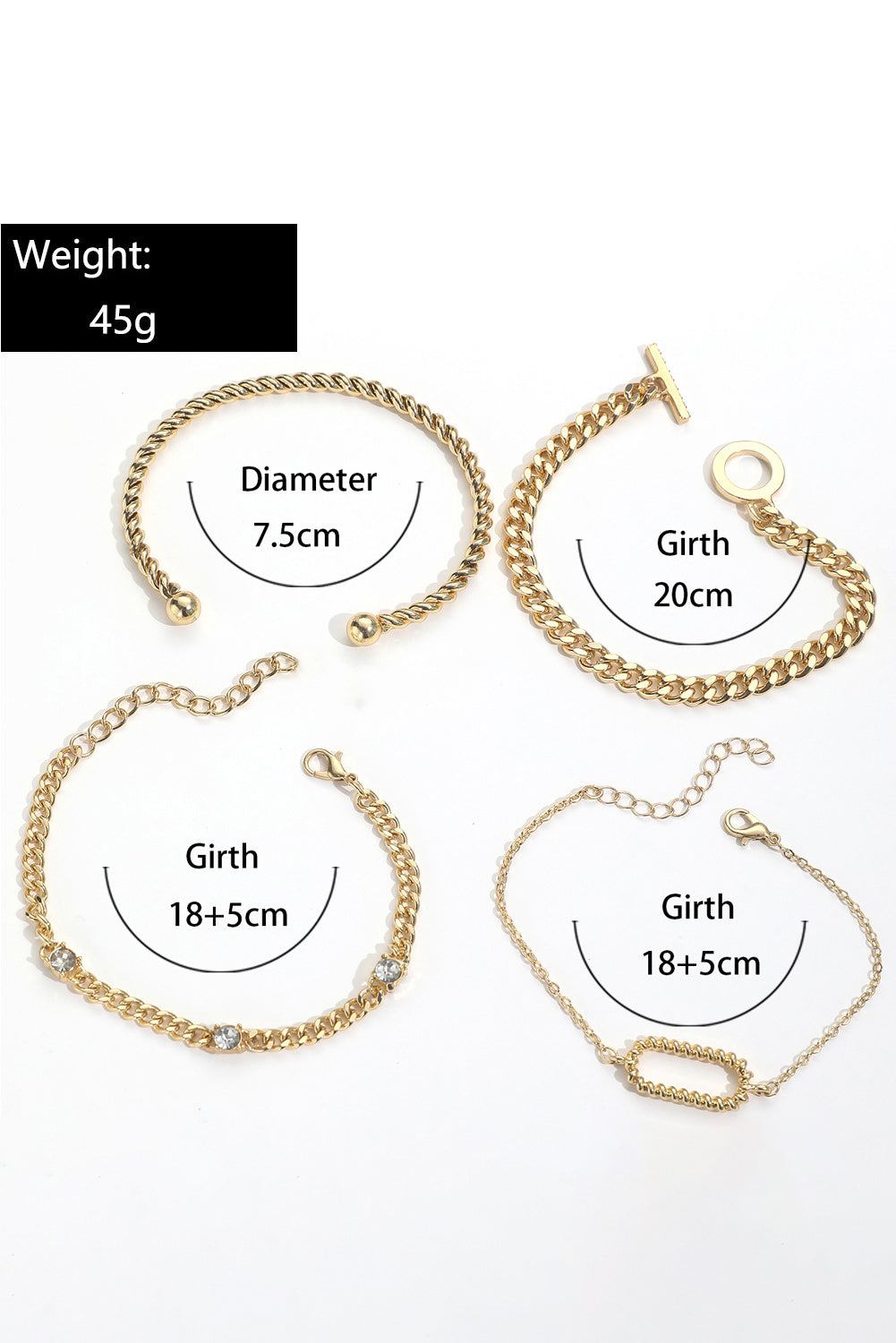 Women's Gold 4 Piece Bracelet Set