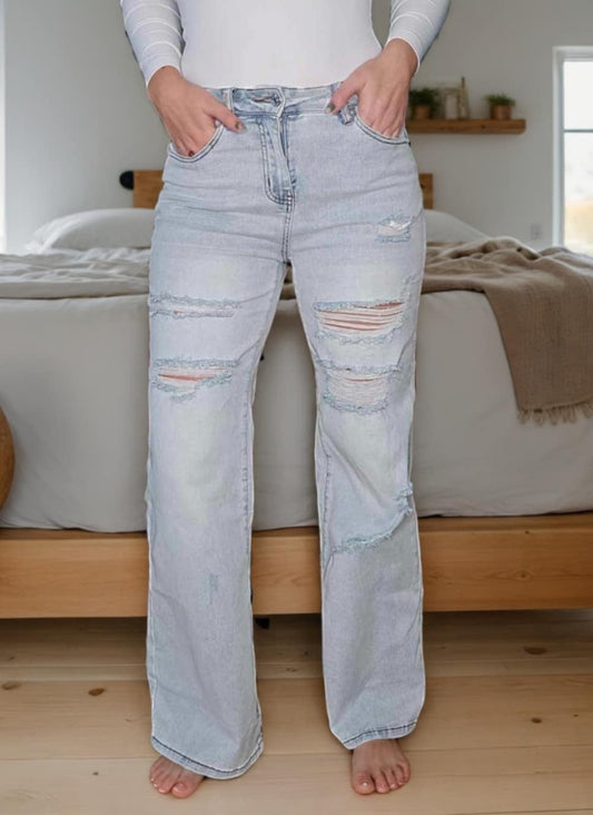 Women’s Courtney Distressed Wide Leg Denim