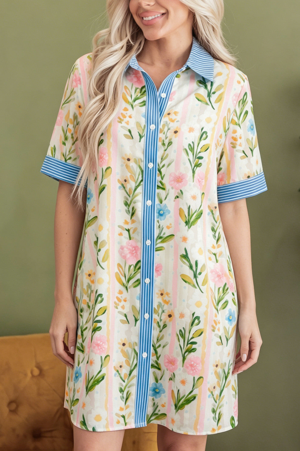 Pre-order Floral Stripe Button Dress