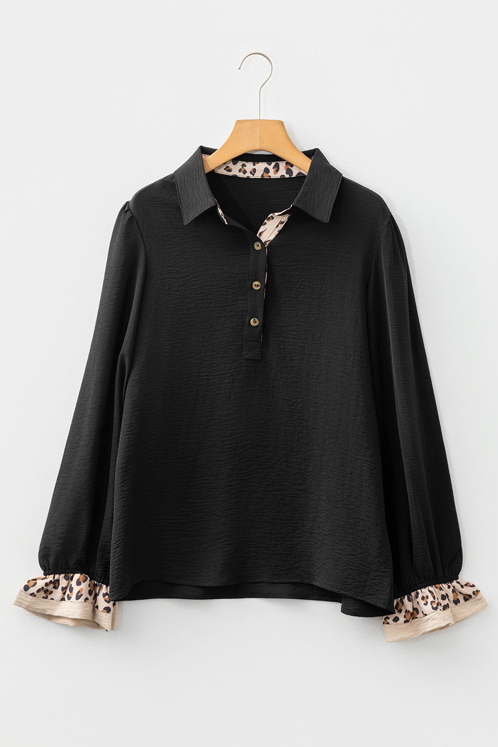 Women's Black Leopard Collar Blouse RTS