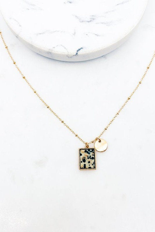 Dalmatian Rectangle Semi Precious Stone Necklace