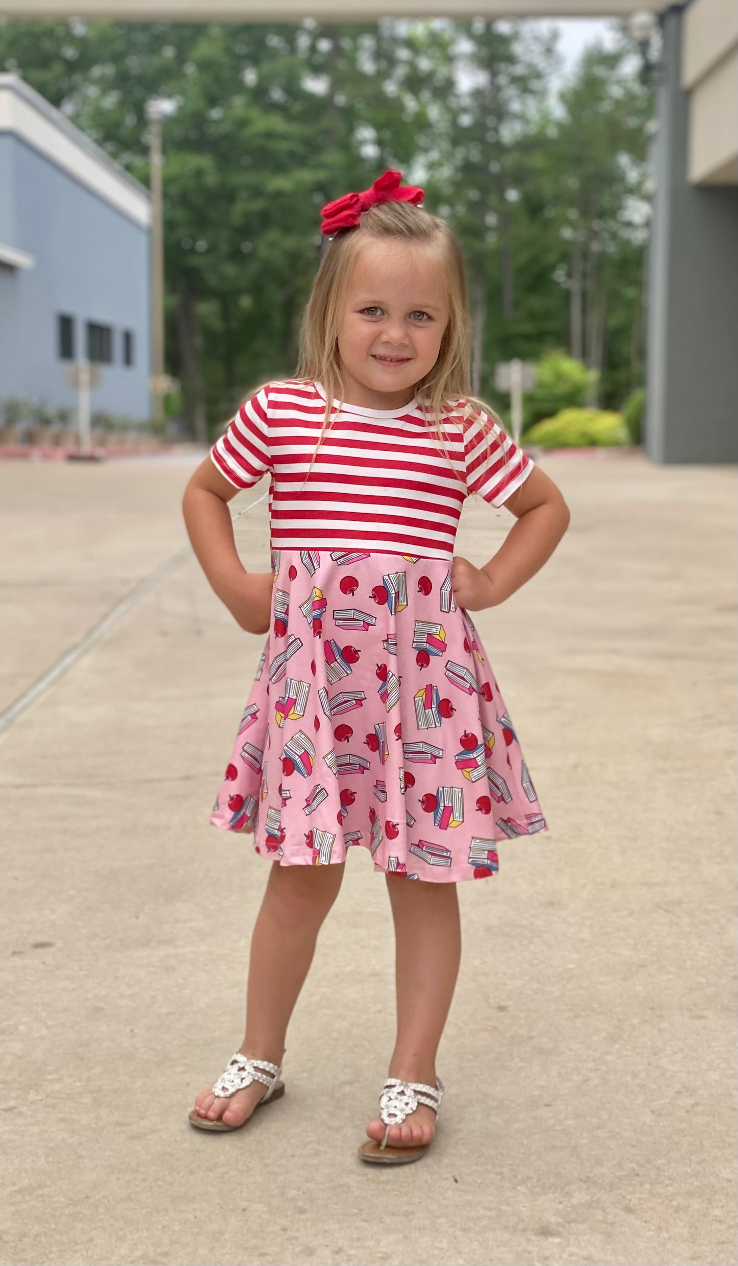 Back to School Stripes and Apple Twirl Dress