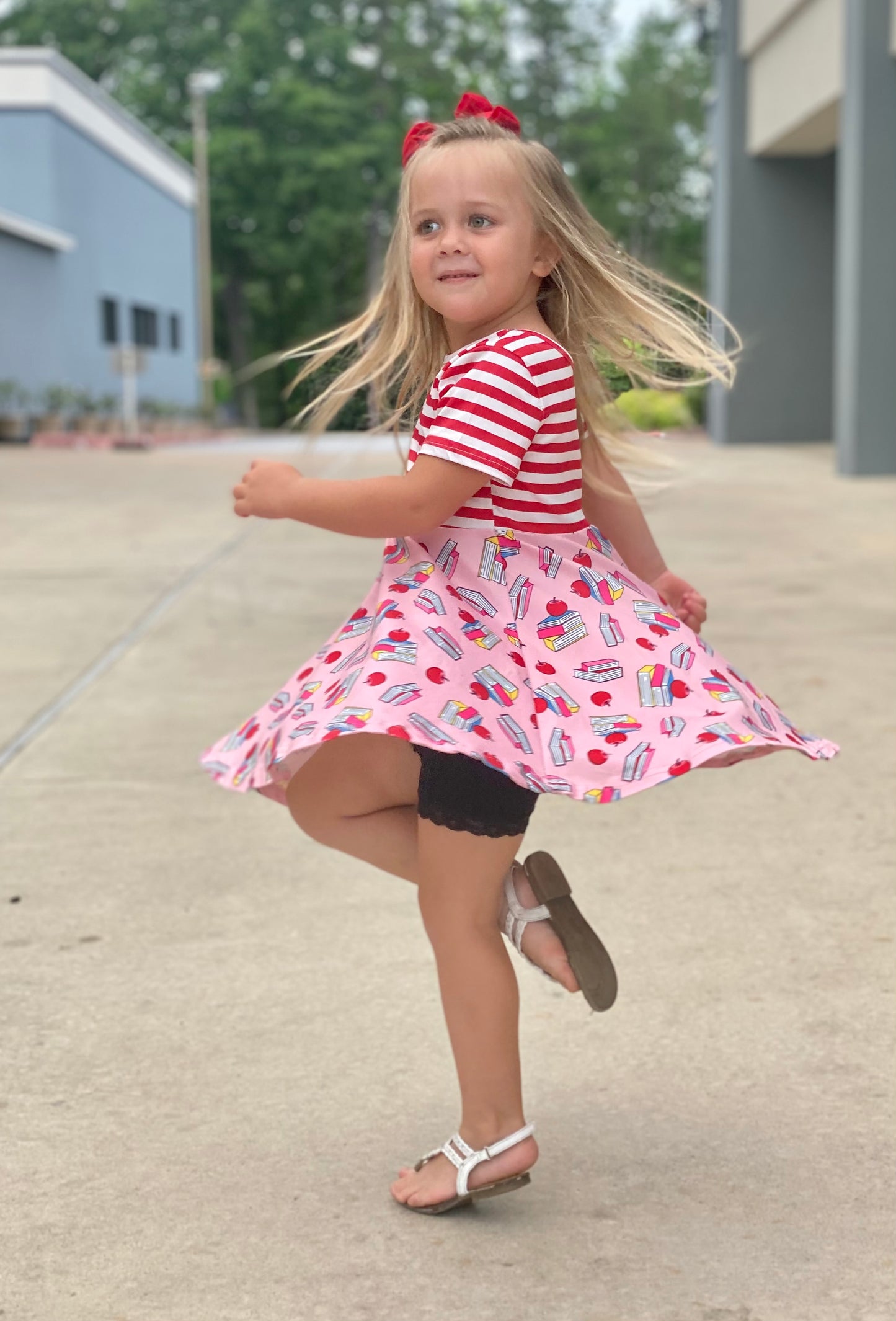 Back to School Stripes and Apple Twirl Dress