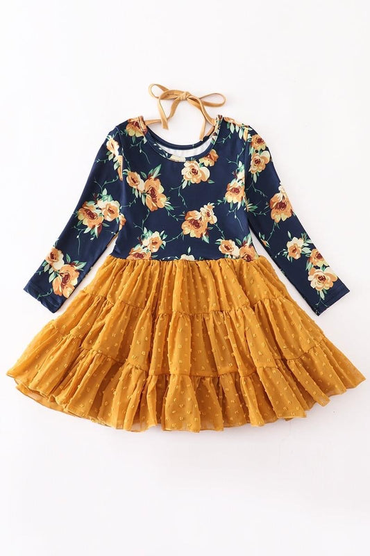 Floral and Ruffle Chiffon Dress