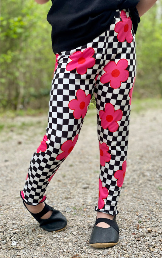 Retro Pink Floral Leggings