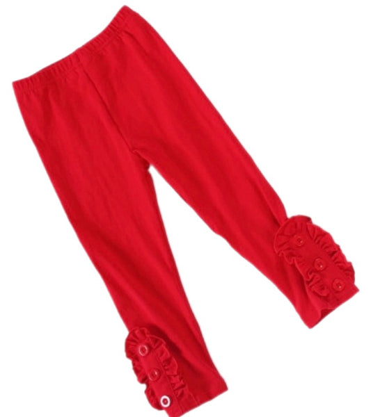 Girls Red Ruffle and Button Leggings