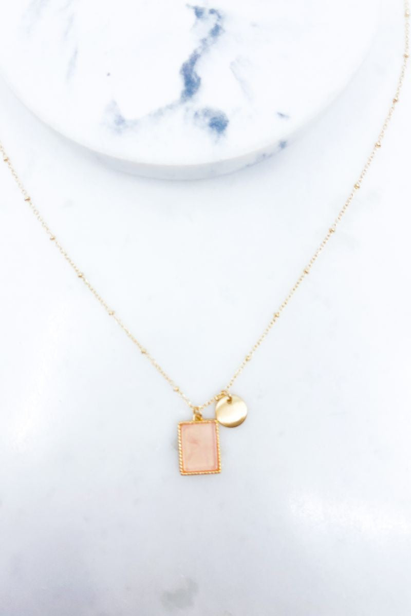Pink Rectangle Semi Precious Stone Necklace