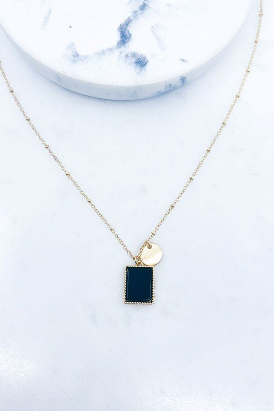 Black Rectangle Semi Precious Stone Necklace