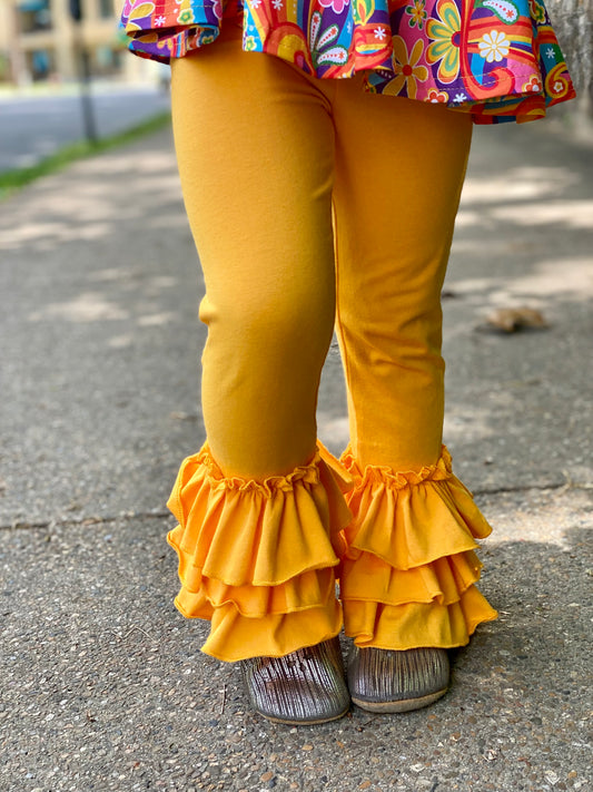 Girls Marigold Truffle Leggings (Triple Ruffle Leggings)