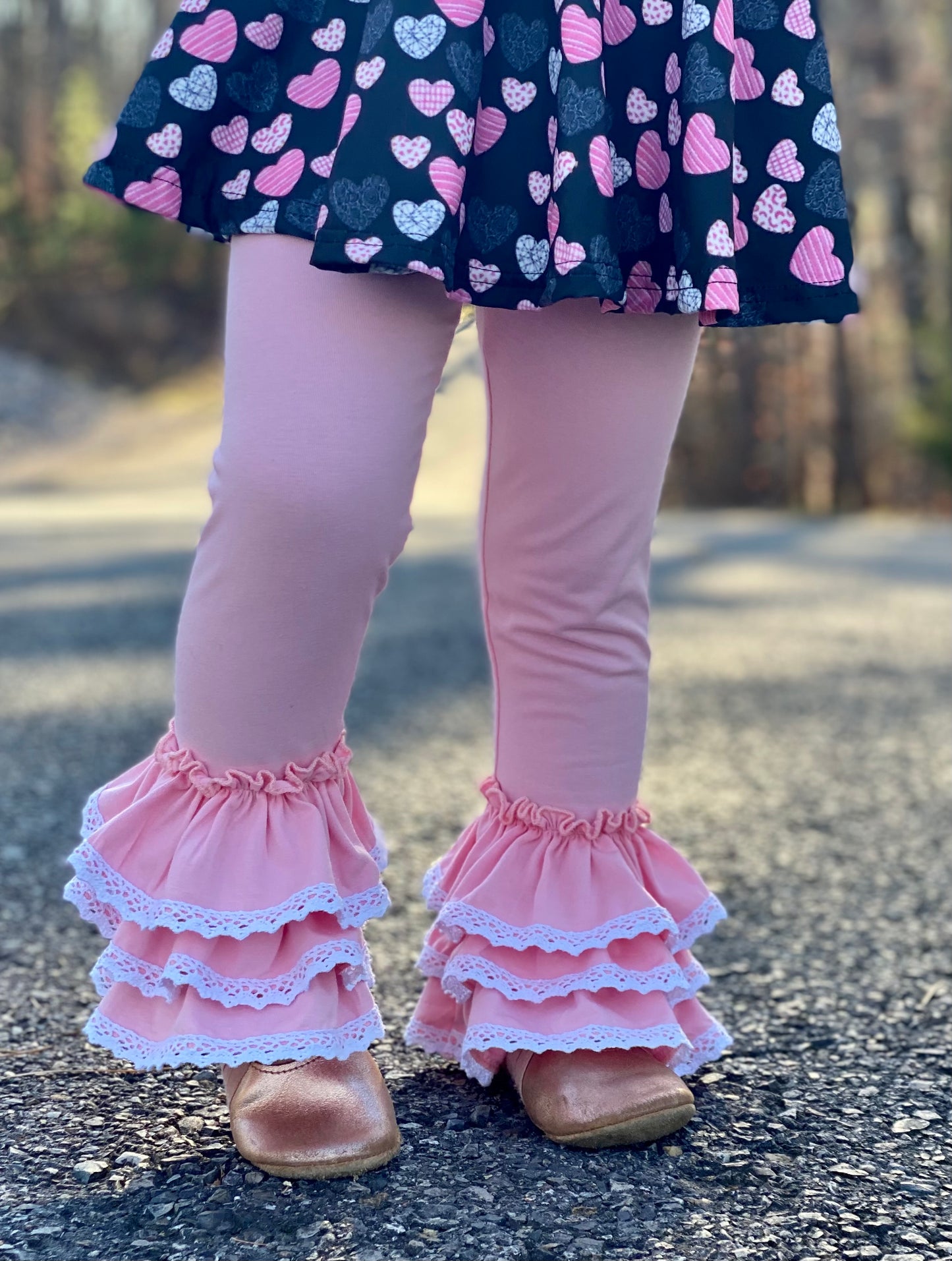Girls Pink With Lace Truffle Leggings