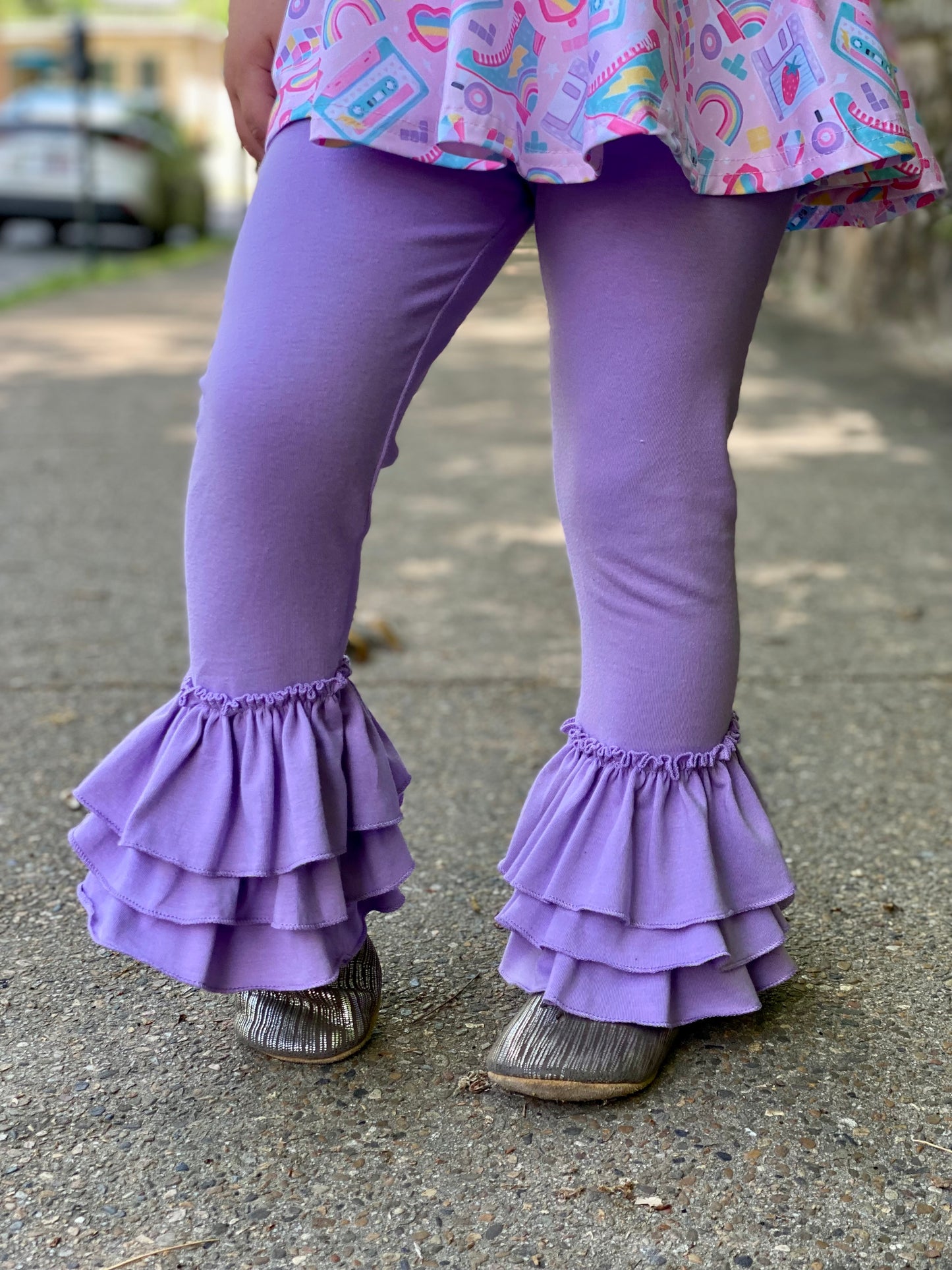 Girls Lavender Truffle Leggings (Triple Ruffle Leggings)