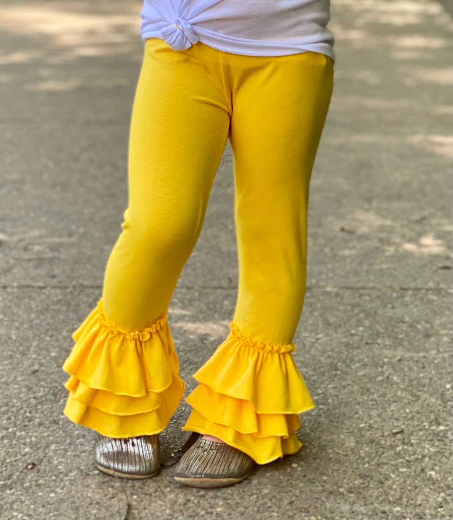 Girls Yellow Truffle Leggings (Triple Ruffle Leggings)